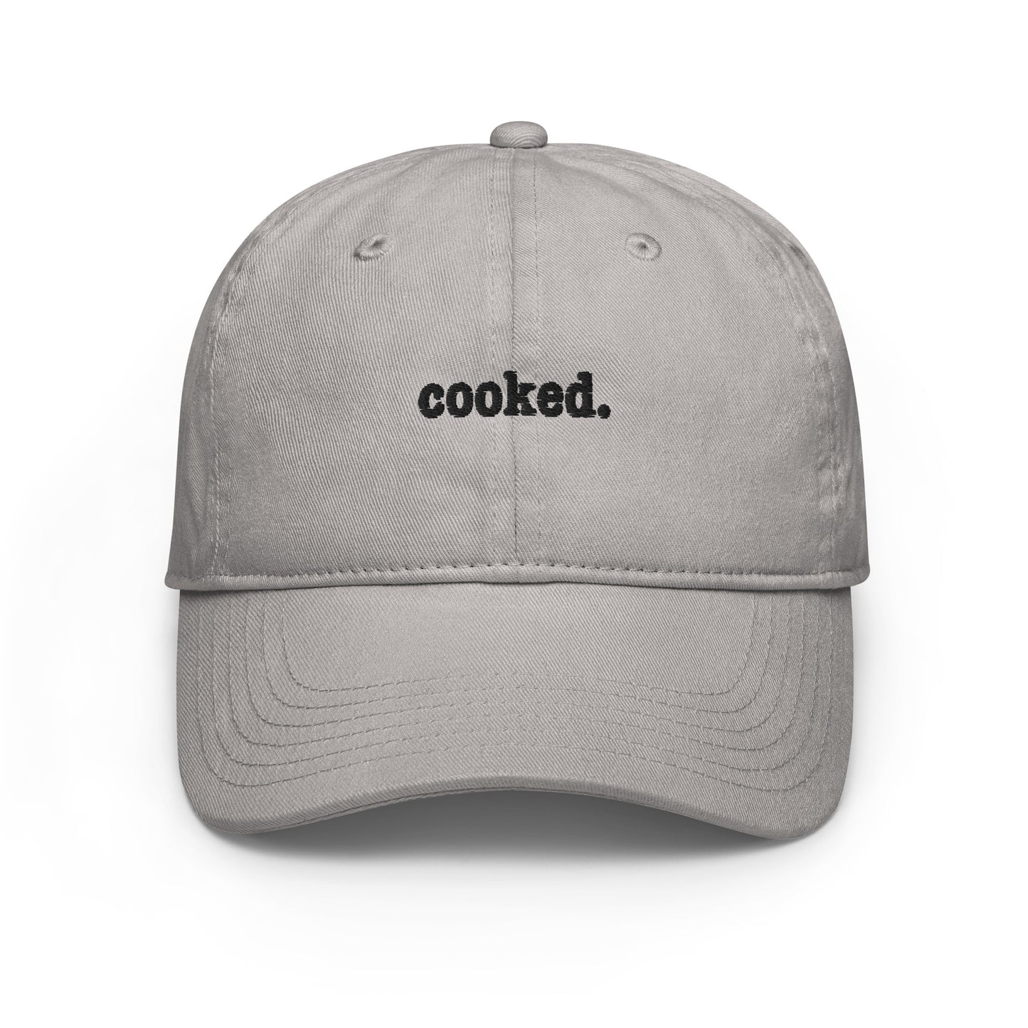 cooked (black text) Champion dad hat