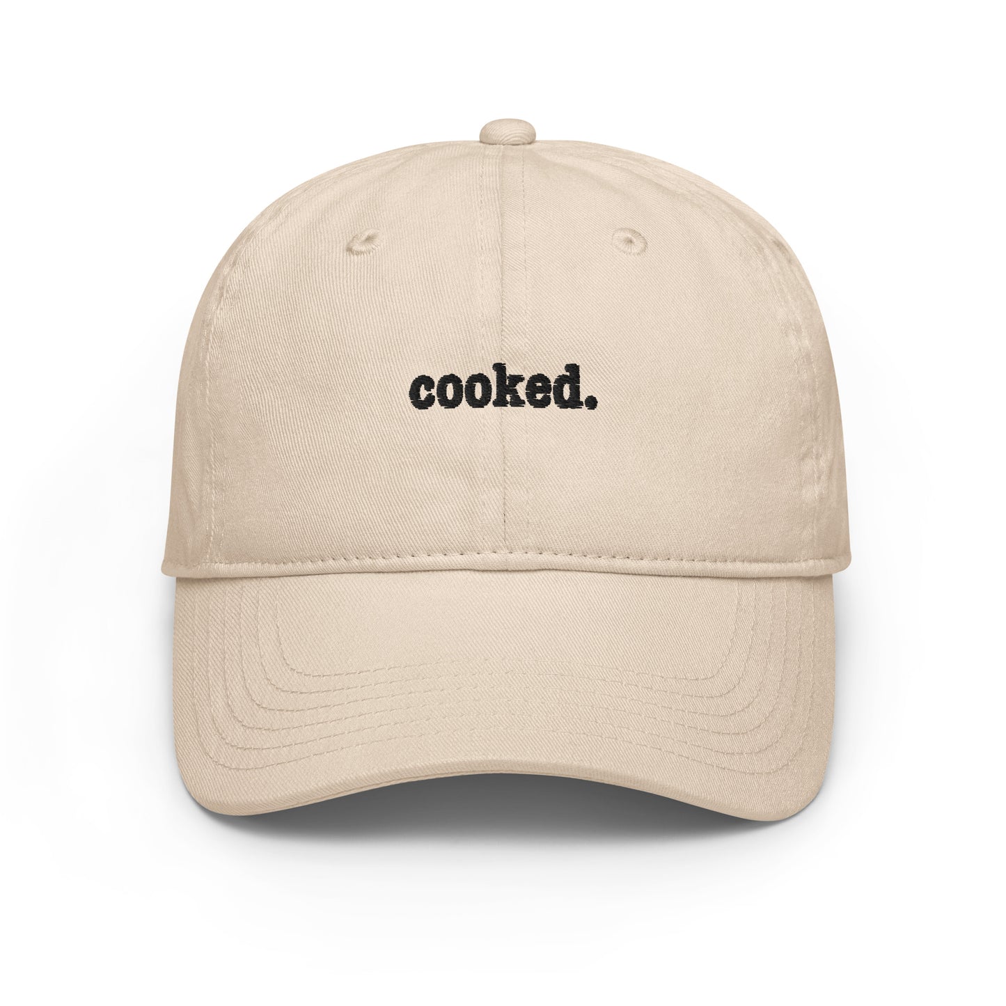 cooked (black text) Champion dad hat