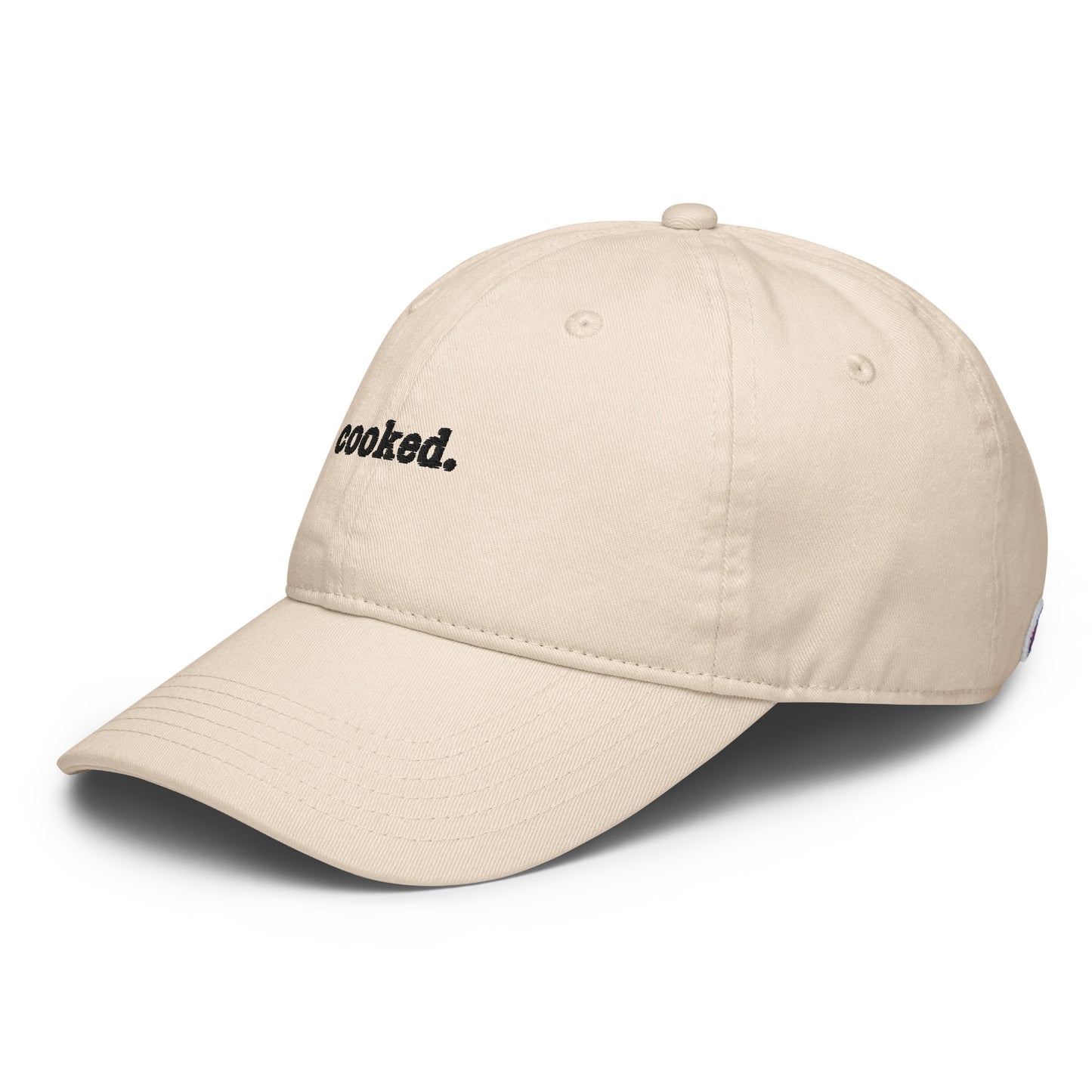 cooked (black text) Champion dad hat