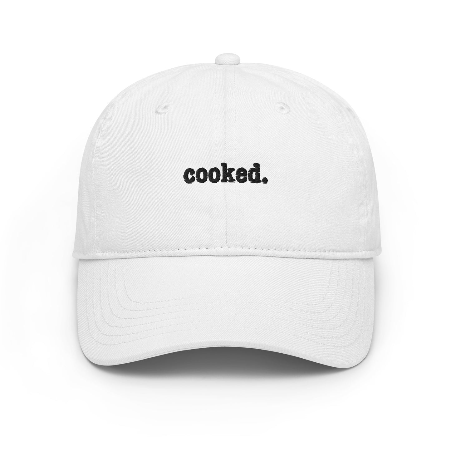 cooked (black text) Champion dad hat