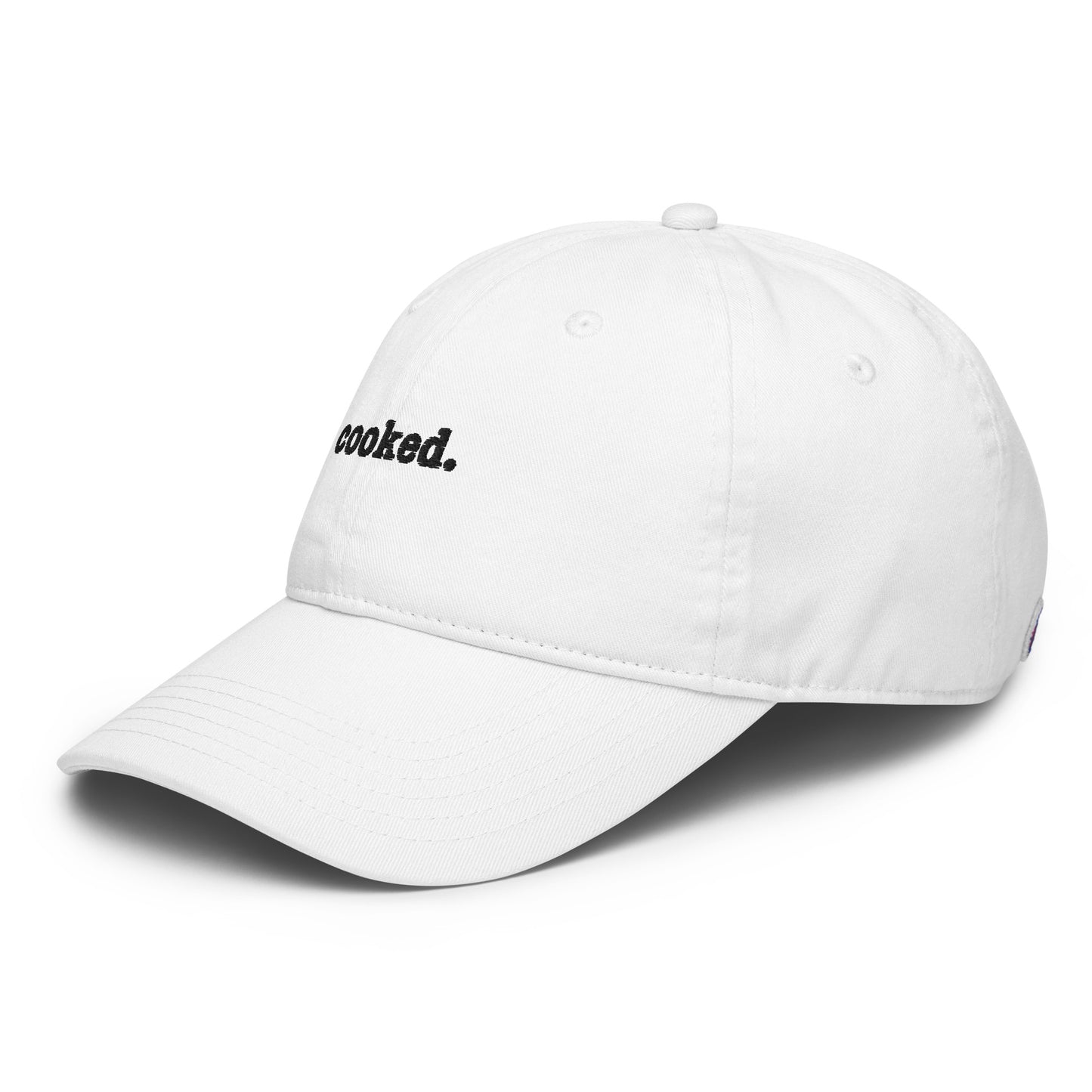 cooked (black text) Champion dad hat