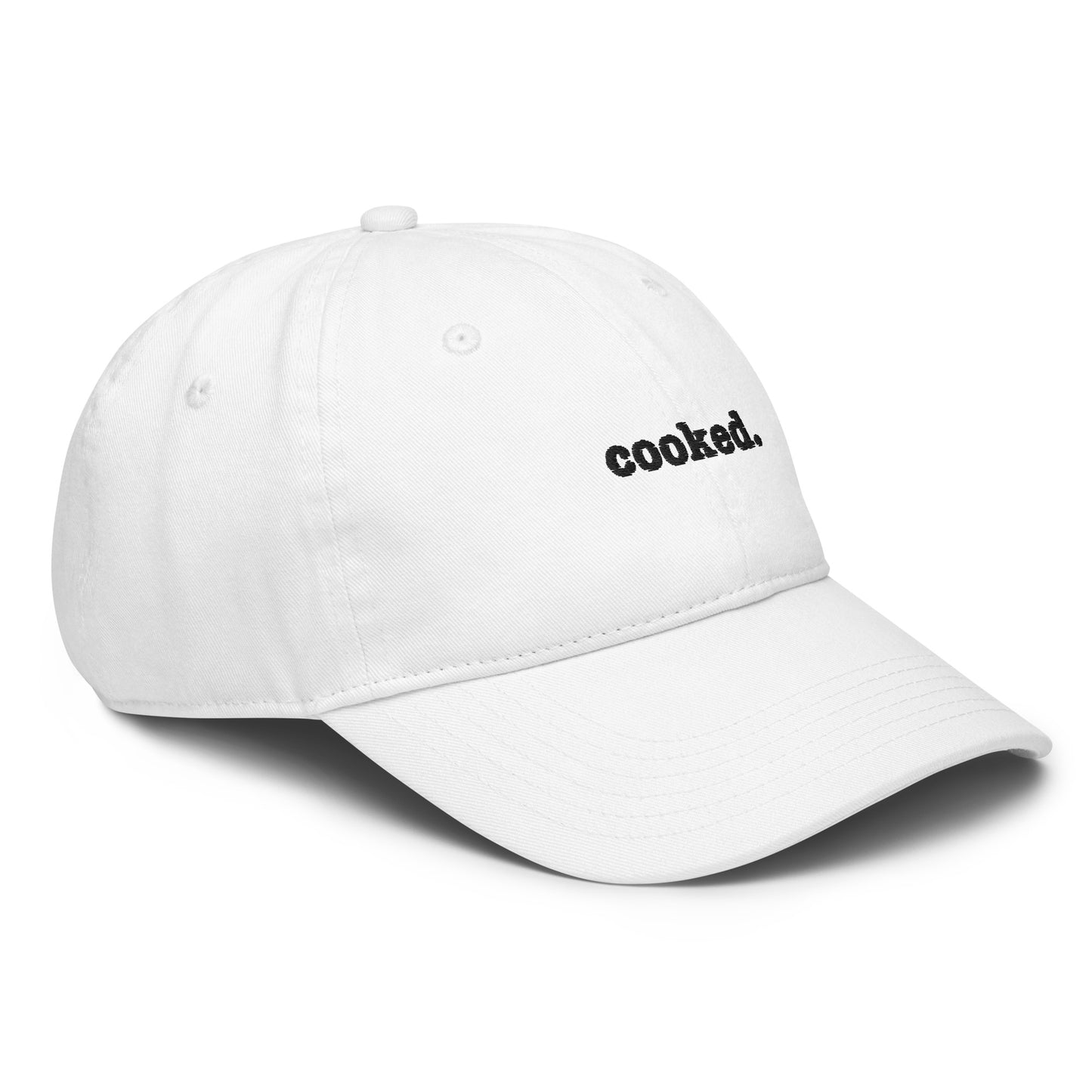 cooked (black text) Champion dad hat