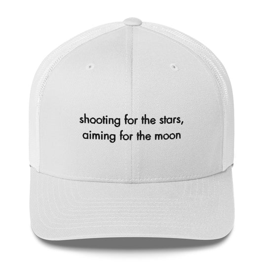 aiming for the moon (black text) Trucker Cap